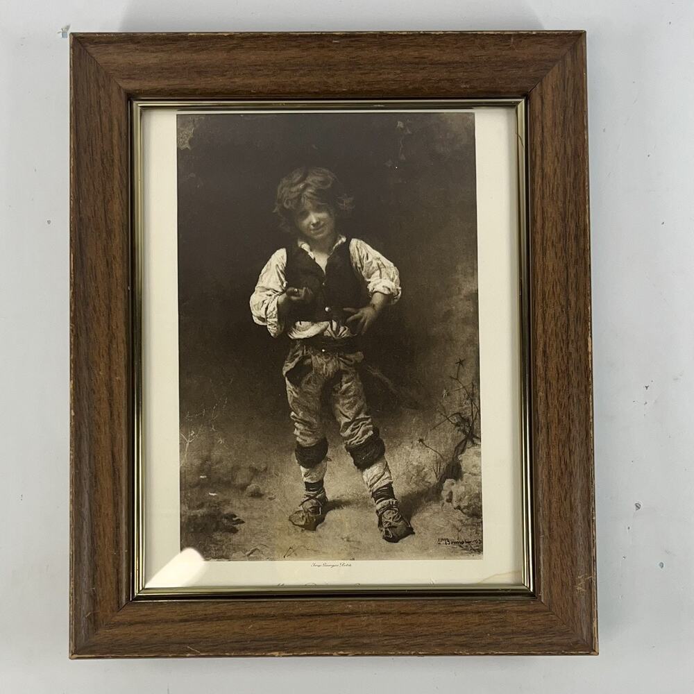 Original Antique Print Portrait Child Leon Bonnat Fine Art French 19th c. Framed